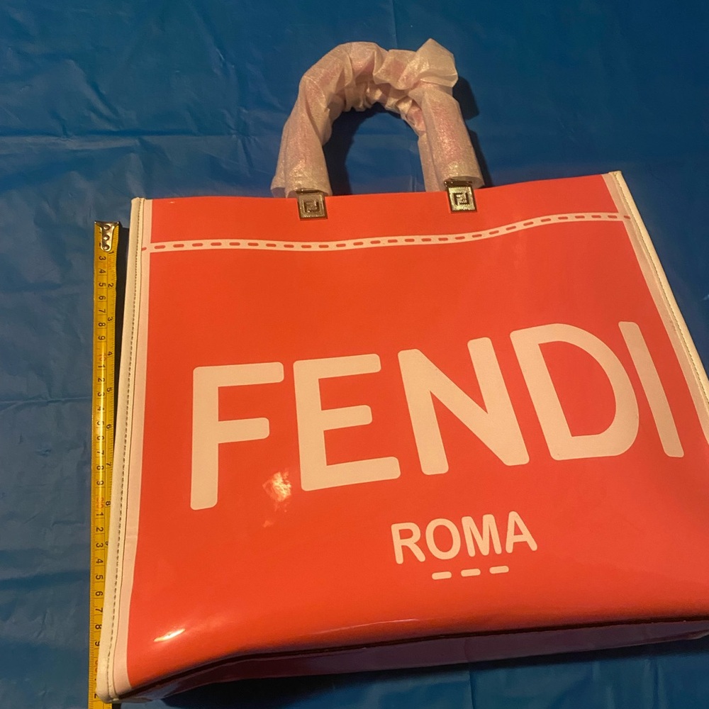 Fendi Coral and White Tote Bag